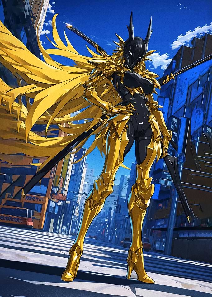 Golden Armored Warrior in City
