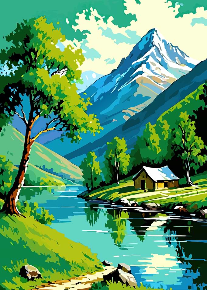 Serene Mountain Lake Landscape