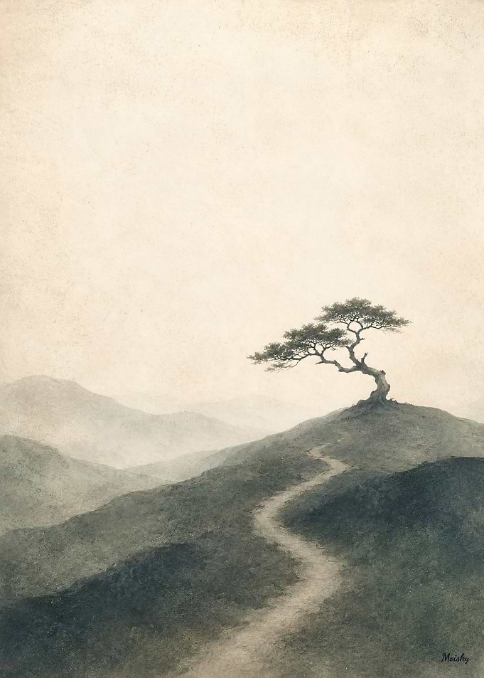 Zen Horizon Lone Pine Path No. 08 – Japanese Minimalist Landscape Wall Art