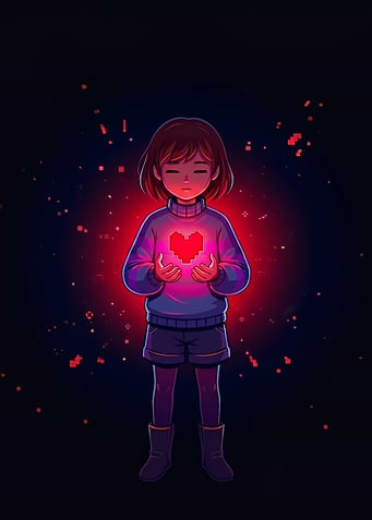 Frisk Holding a Glowing Heart