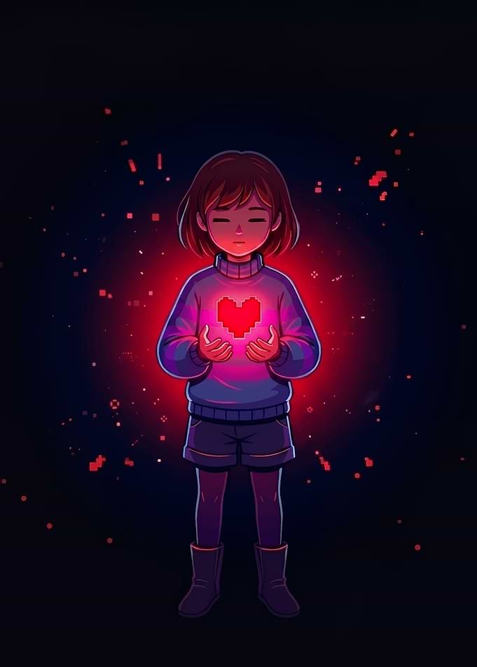 Frisk Holding a Glowing Heart