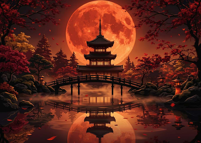 Japanese Pagoda by Red Moon