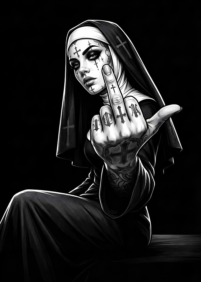 Gothic Nun with Tattoos Wall Art