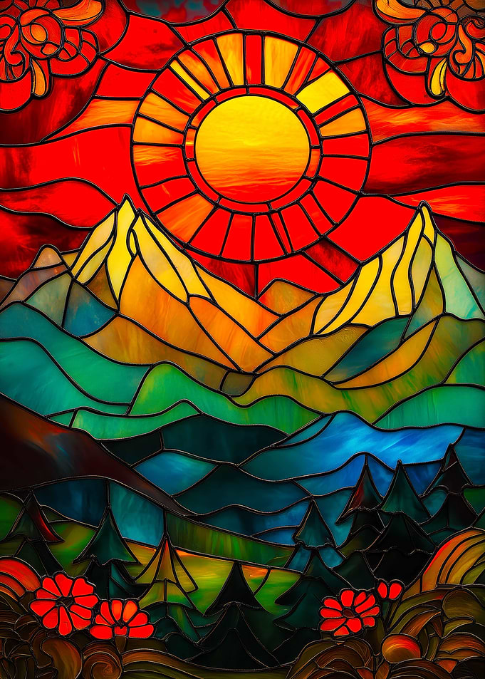 Stained Glass Mountain Sunset