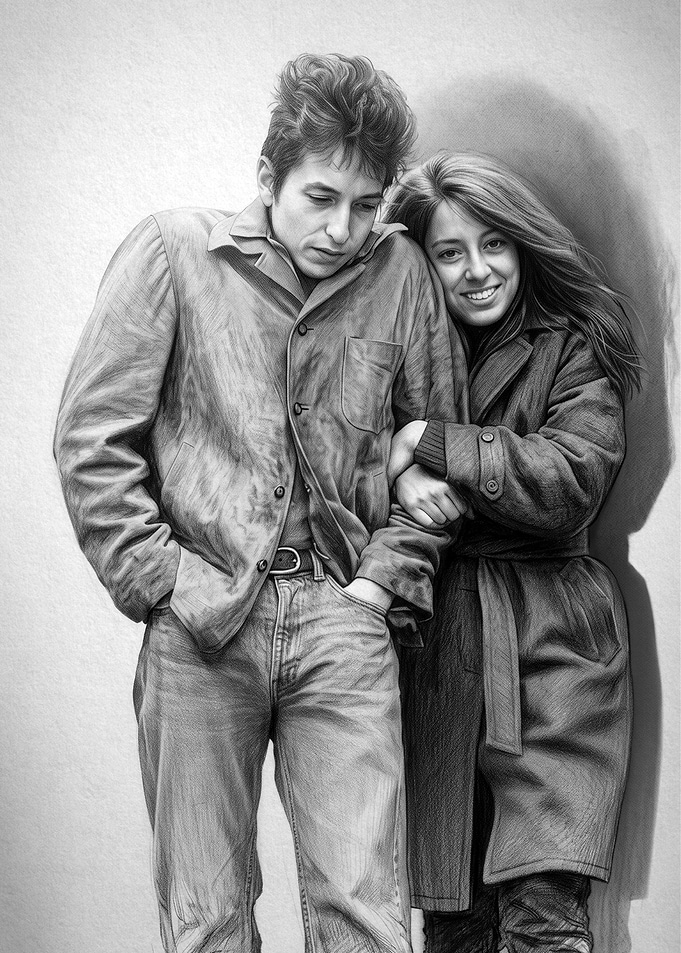 Bob Dylan and Suze Rotolo Pencil Drawing