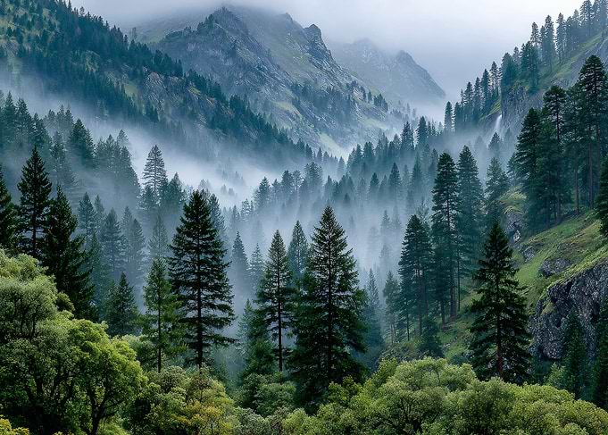 Misty Mountain Forest Landscape