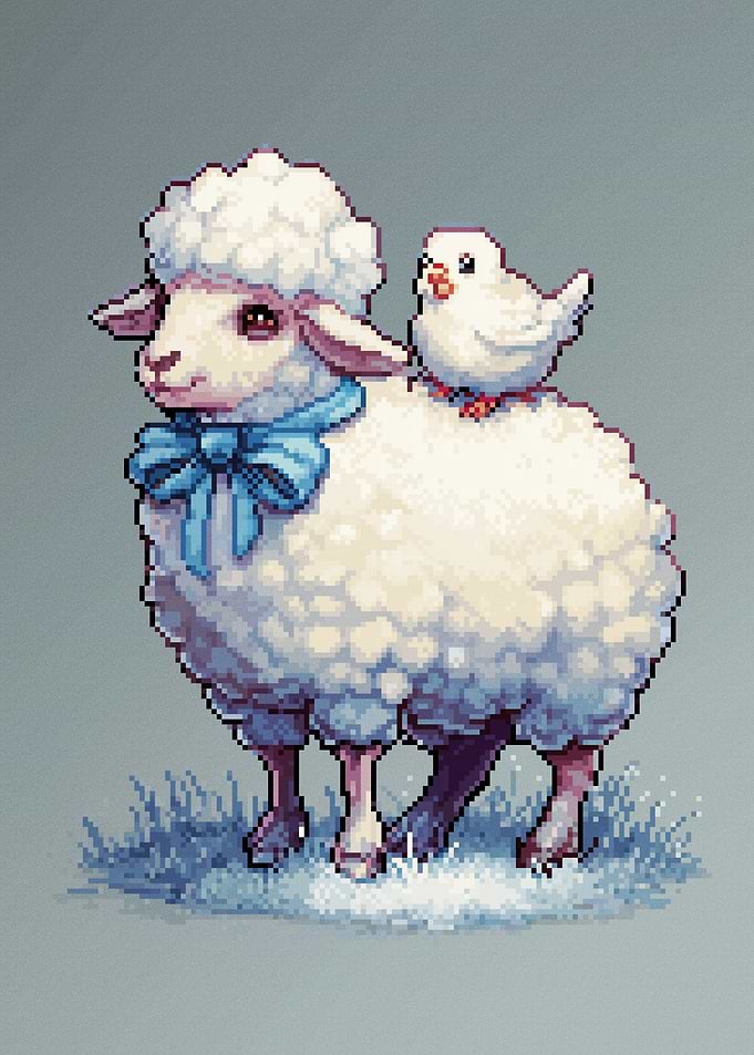 Cute Sheep and Bird Pixel Art