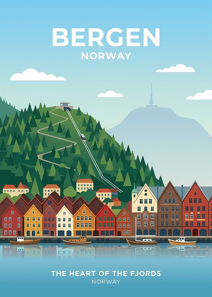 Bergen Norway Travel Poster