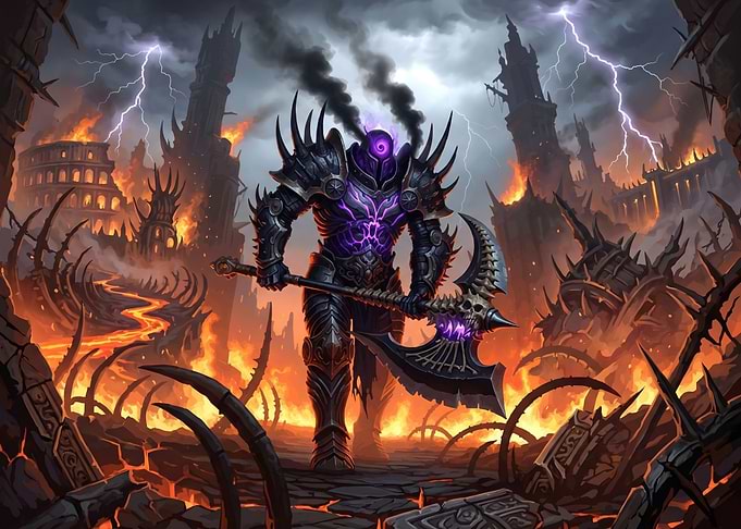 Dark Knight with Fiery Axe