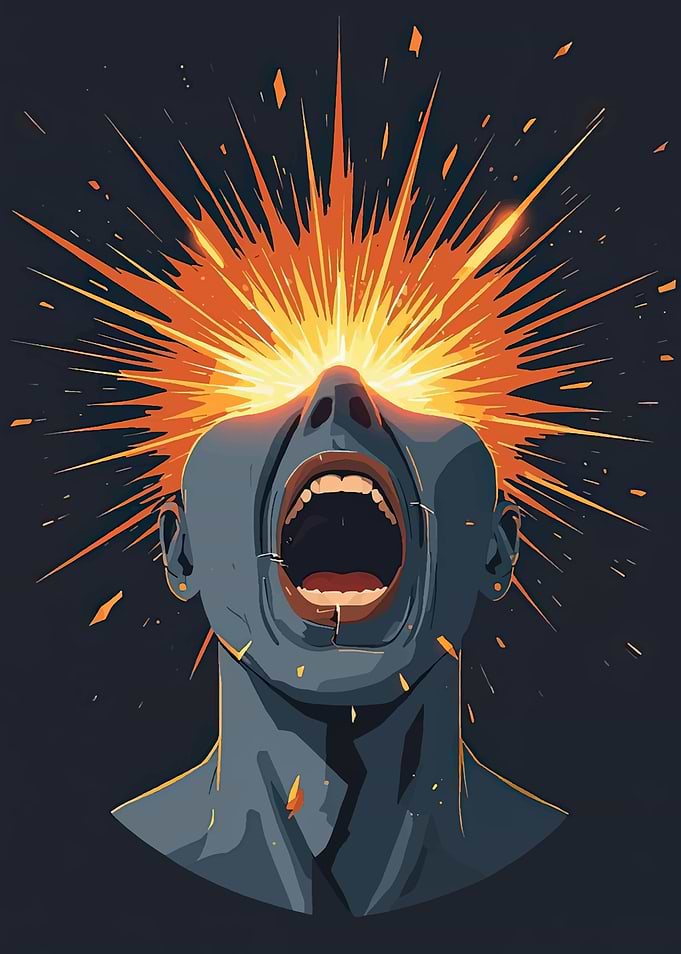 Screaming Head with Exploding Light