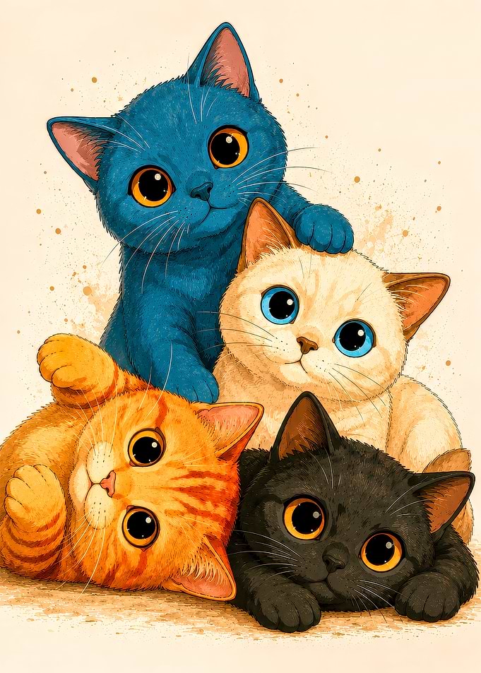 Four Adorable Kittens Piled Together