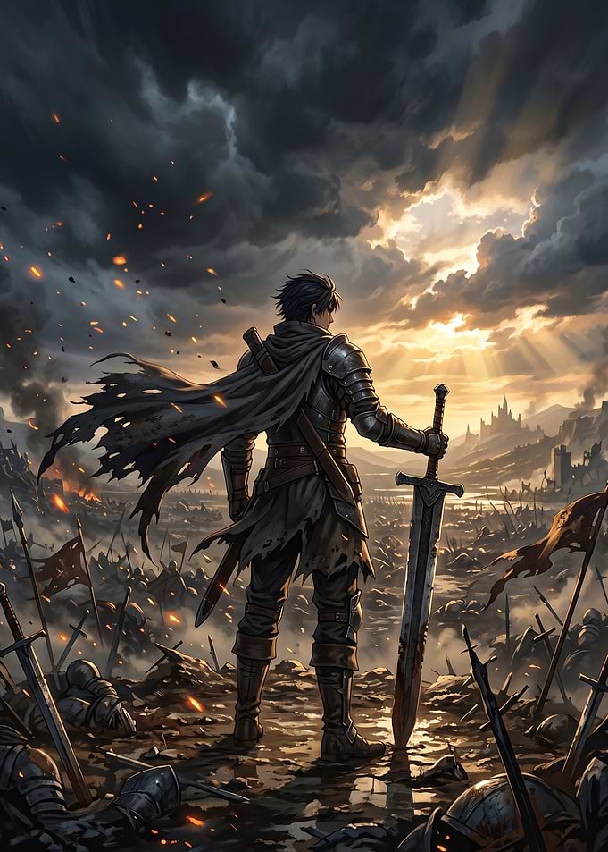 Warrior Standing on Battlefield