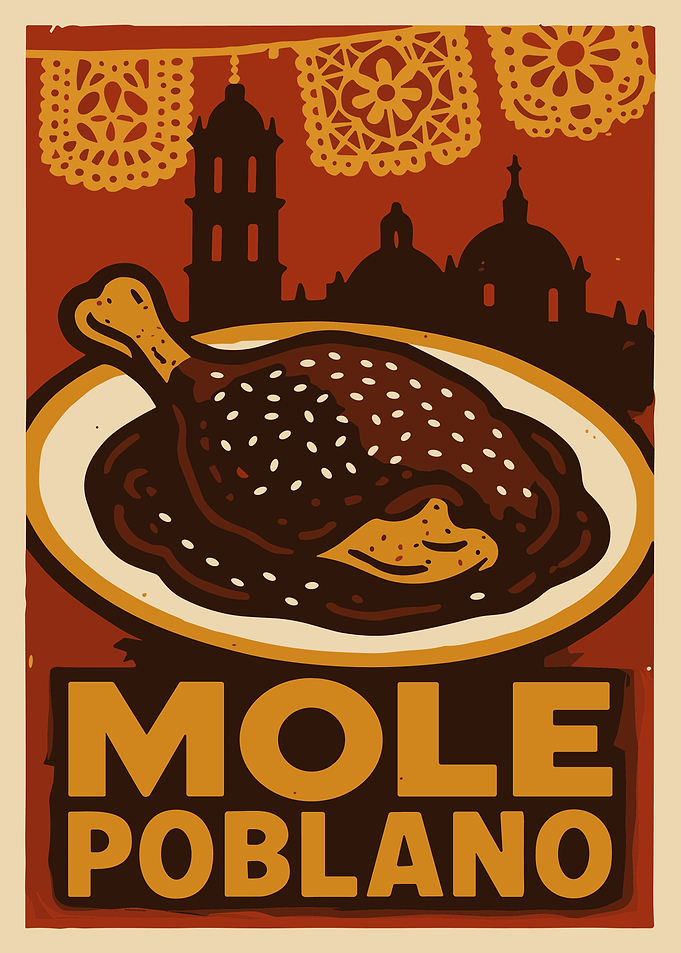 Mole Poblano Mexican Food Illustration Festive Cityscape Wall Art Poster