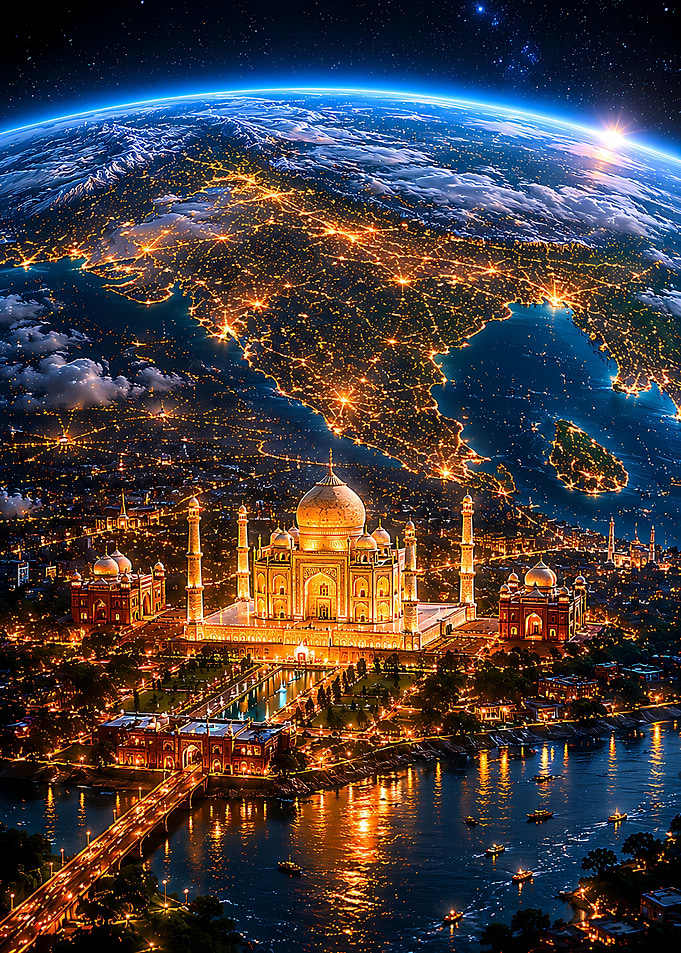 Taj Mahal from Space at Night