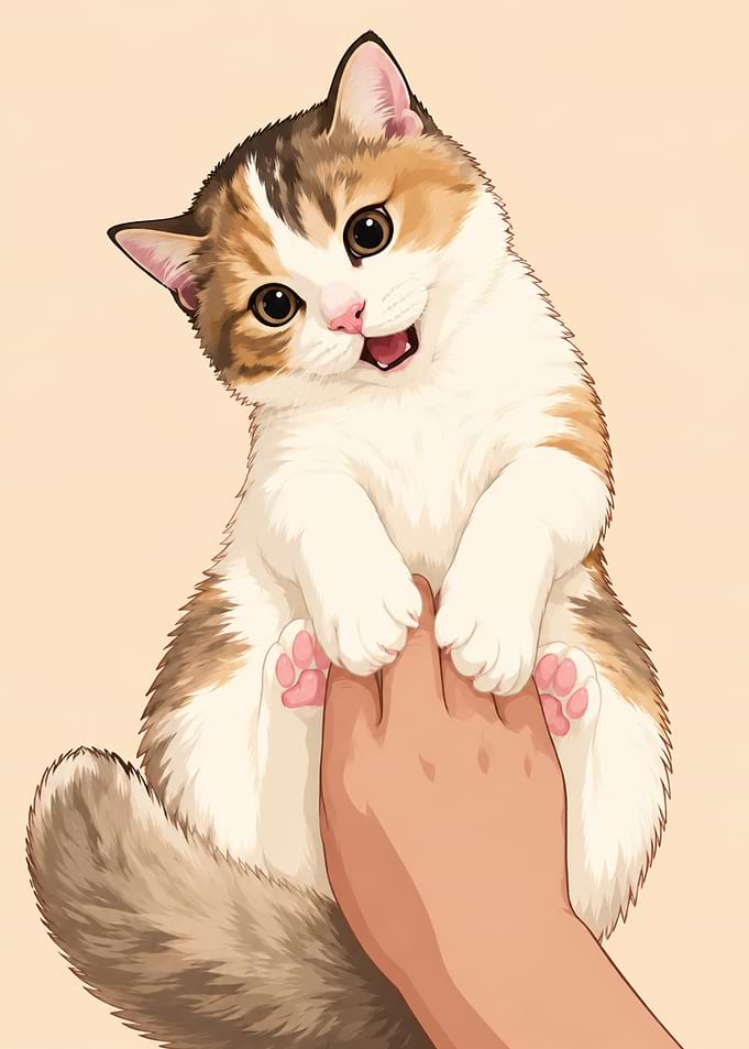 Cute Cat Playing with Hand
