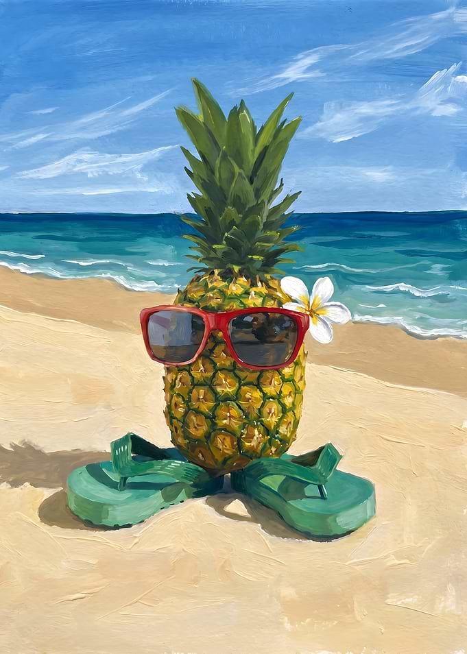 Pineapple on Beach with Sunglasses