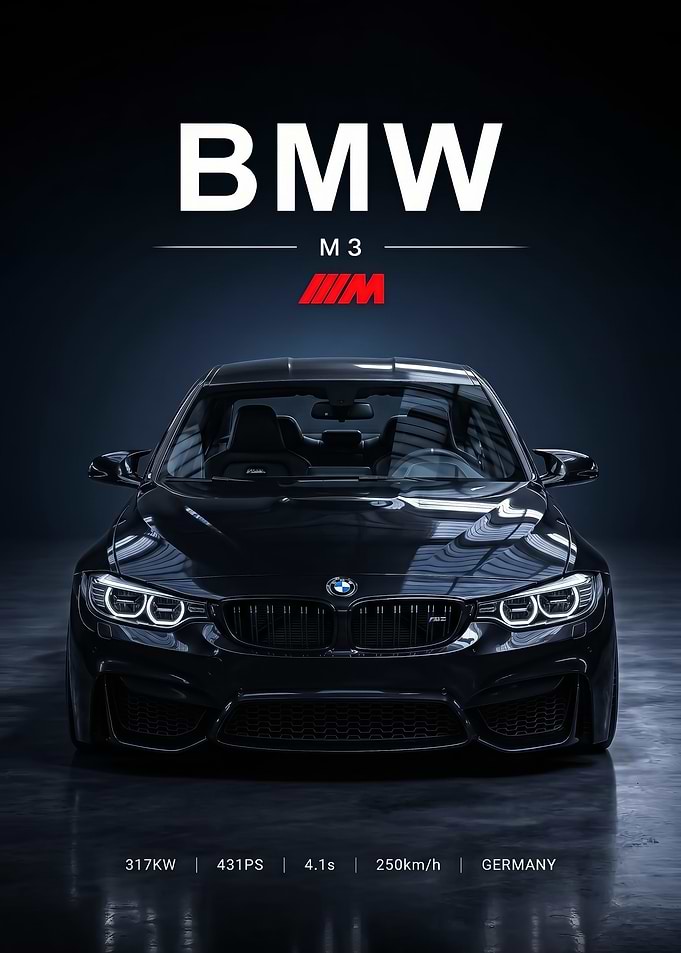 sleek black BMW M3 f80 Performance Poster