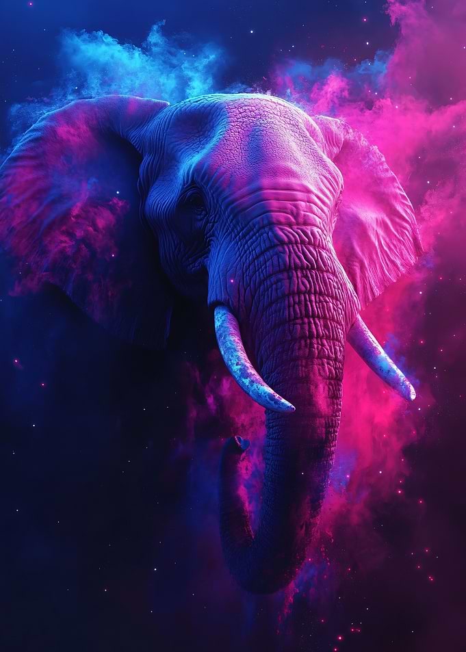 Cosmic Elephant with Neon Nebula