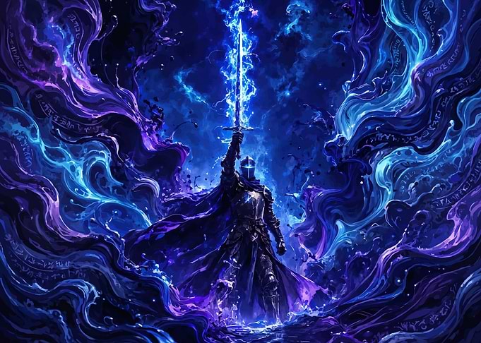 Knight with glowing sword