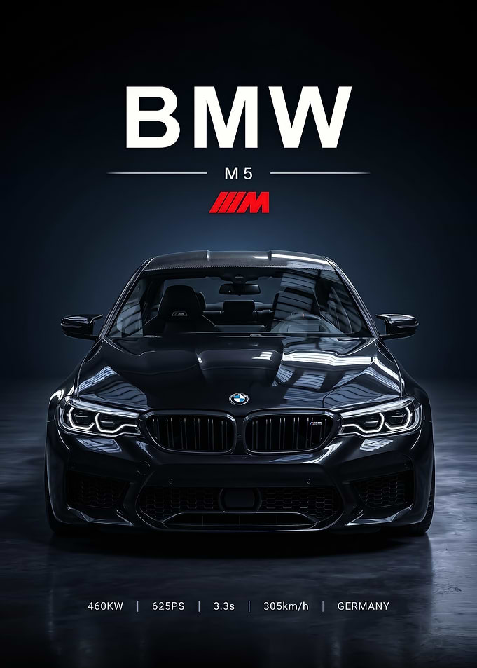 sleek black BMW M5 f90 Performance Poster