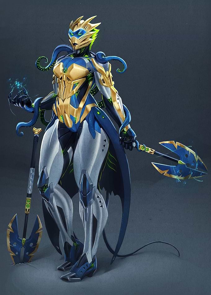 Futuristic Warrior with Tentacles and Weapons