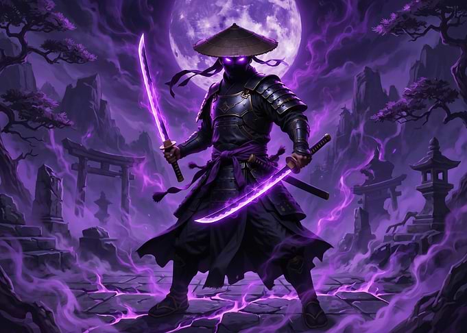 Ninja Warrior with Purple Energy Swords