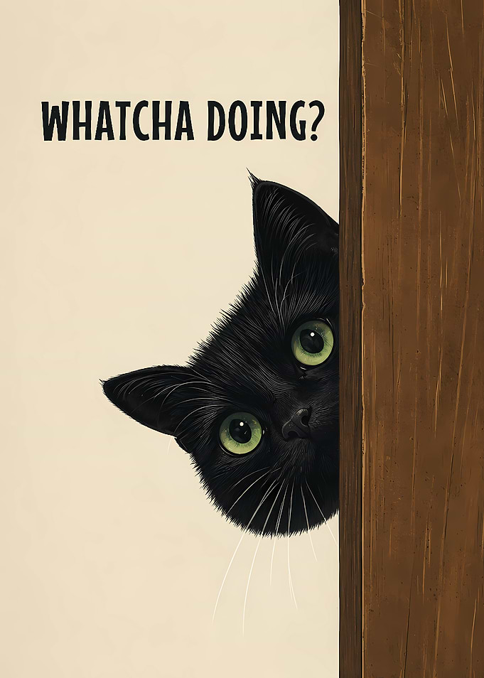 Black Cat Peeking Around Corner