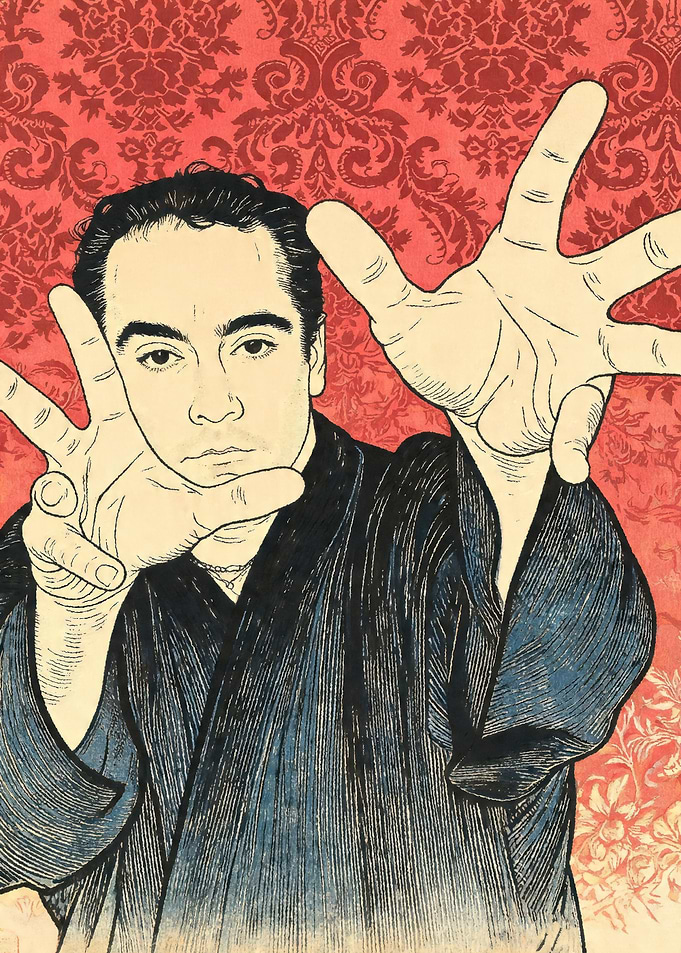 Man in Kimono with Hands Extended