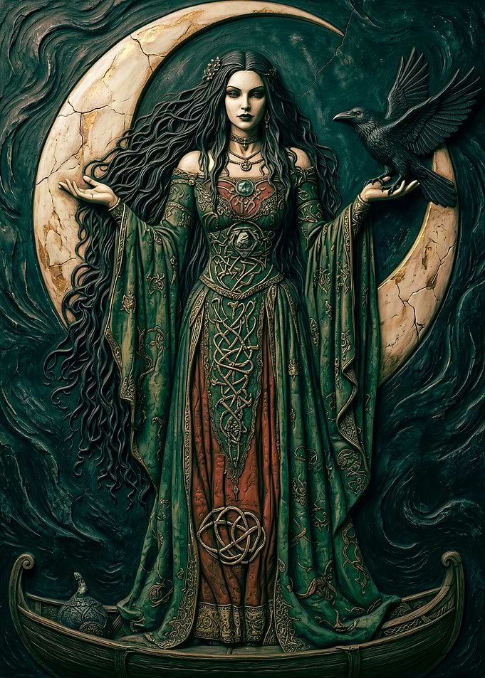 Goddess with Raven and Moon
