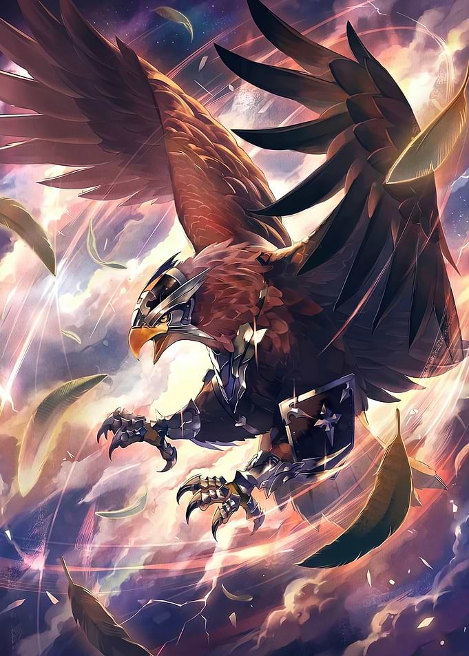 Armored Eagle Attacking in a Cosmic Storm