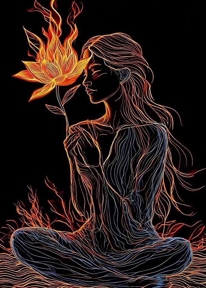 Woman with Fiery Lotus Flower