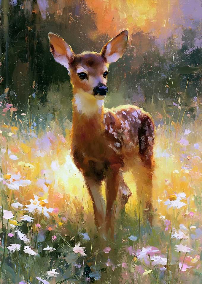 Fawn in a field of flowers