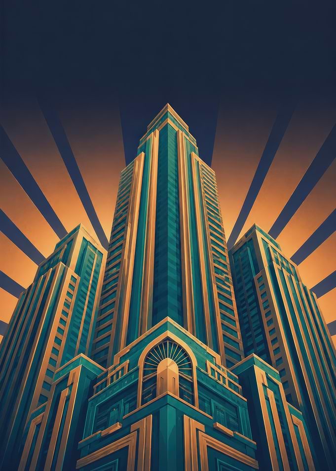 Art Deco Skyscrapers with Sunburst - Metropolis Rising – Art Deco Skyline