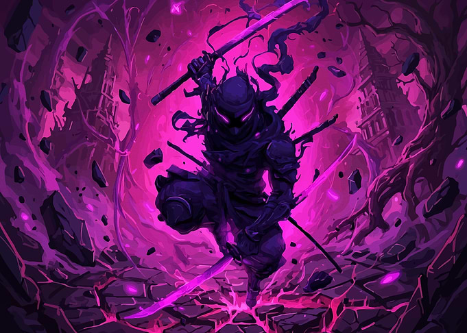 Shadow Ninja with Glowing Swords