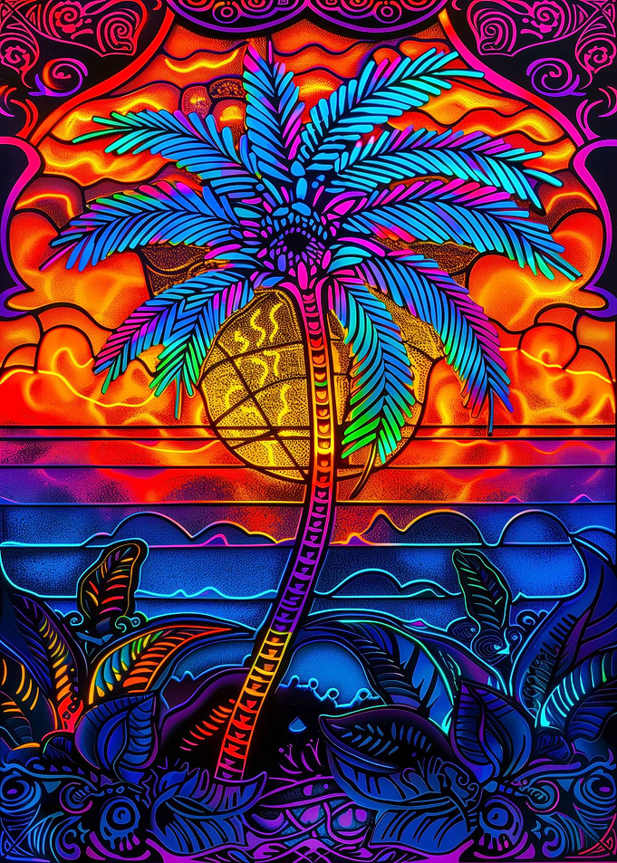 Psychedelic Palm Tree Sunset