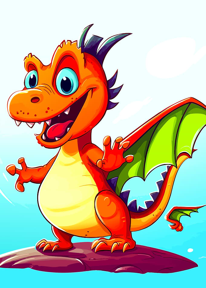 Cute Orange Dragon Standing on a Rock
