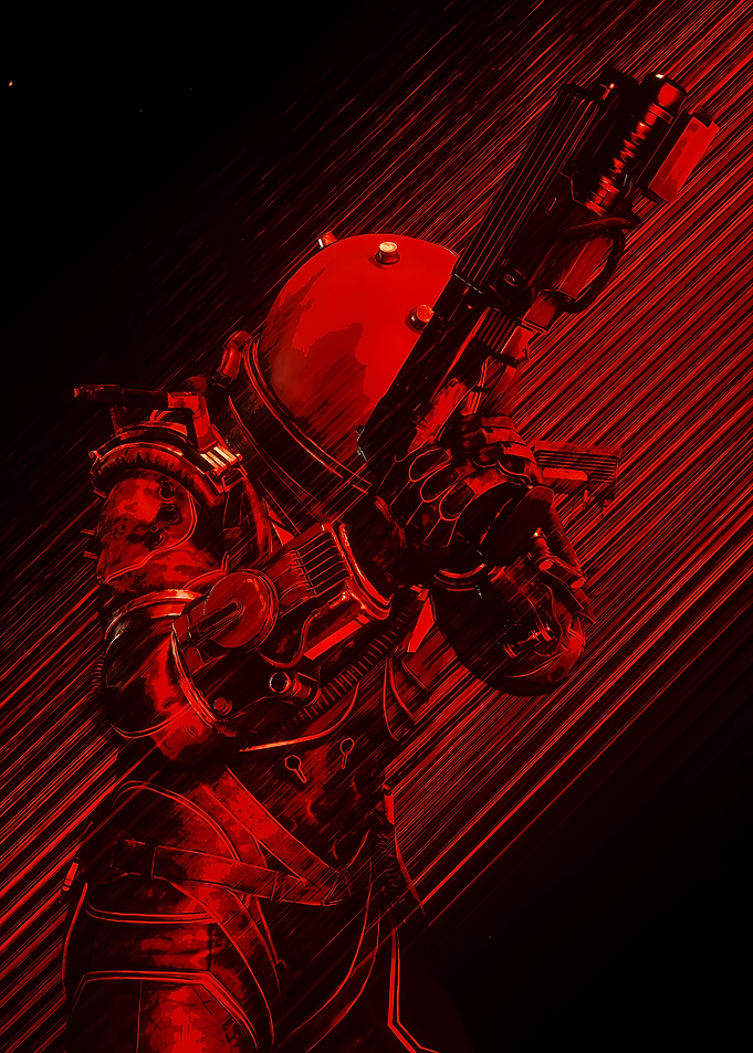 Red Astronaut with Sci-Fi Weapon