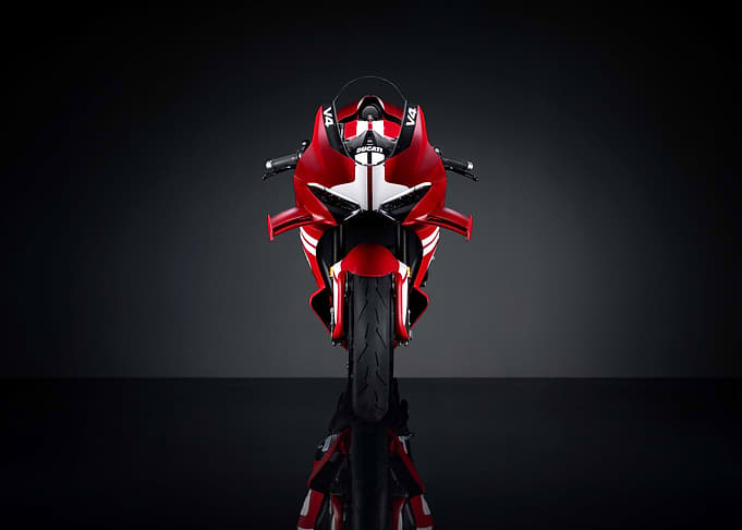 Red Ducati V4 Motorcycle Front View
