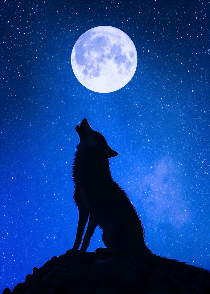 Wolf Howling Silhouette Full Moon Night