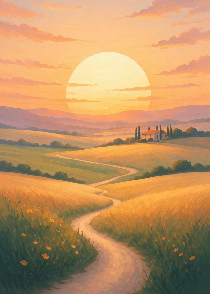 Tuscan Landscape at Sunset - Golden Countryside – Endless Path