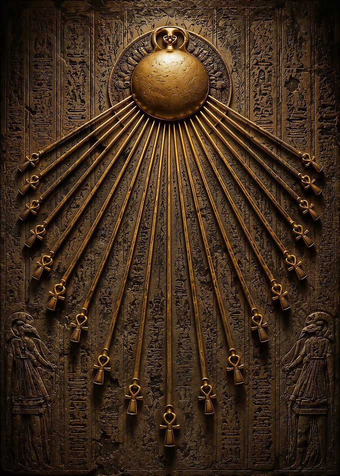 Ancient Egyptian Sun Disc with Ankh Symbols