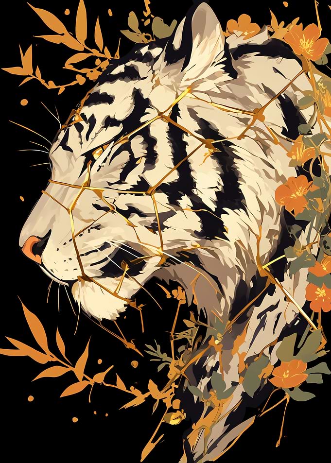 White Tiger with Golden Accents