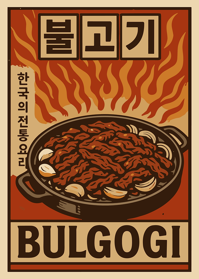 Vintage Bulgogi Korean Food Poster Traditional Cuisine Wall Art Retro Kitchen Decor