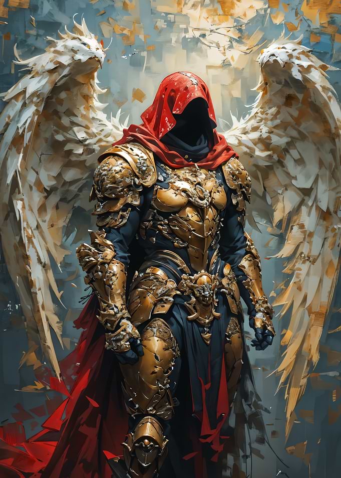 Golden Armored Angel with Red Hood