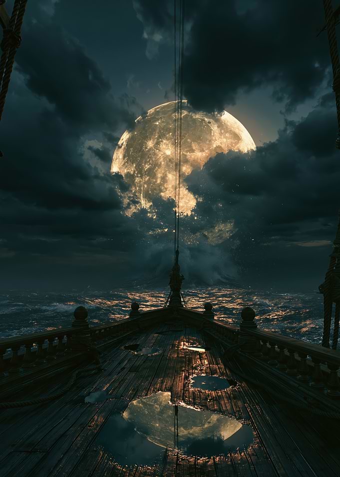 Pirate Ship Under a Full Moon
