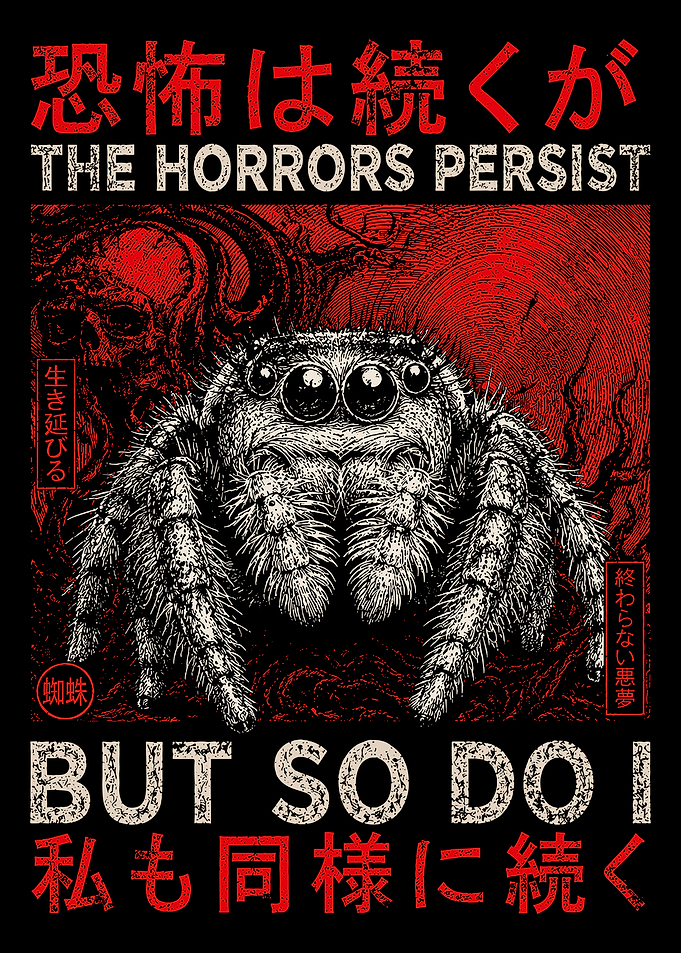 Dark Fantasy Jumping Spider Horror Poster Red Black Japanese Aesthetic Wall Art