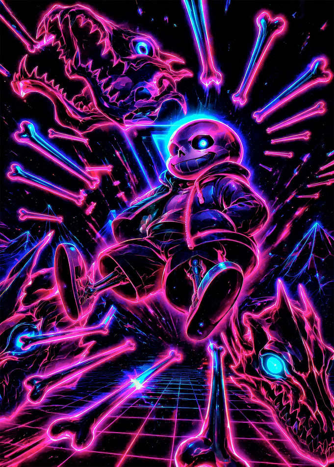Sans Undertale Neon Cyberpunk Art