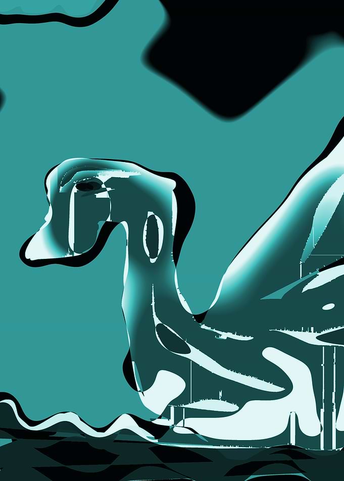 Abstract Teal and Black Creature