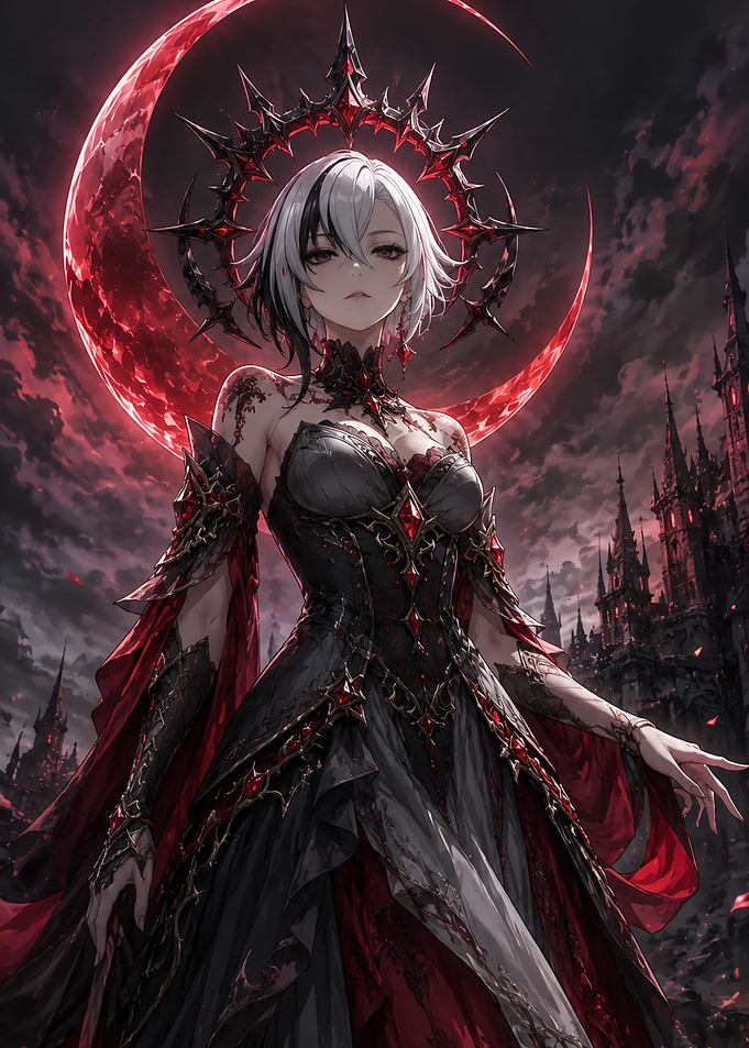 Gothic Vampire Queen with Crescent Moon