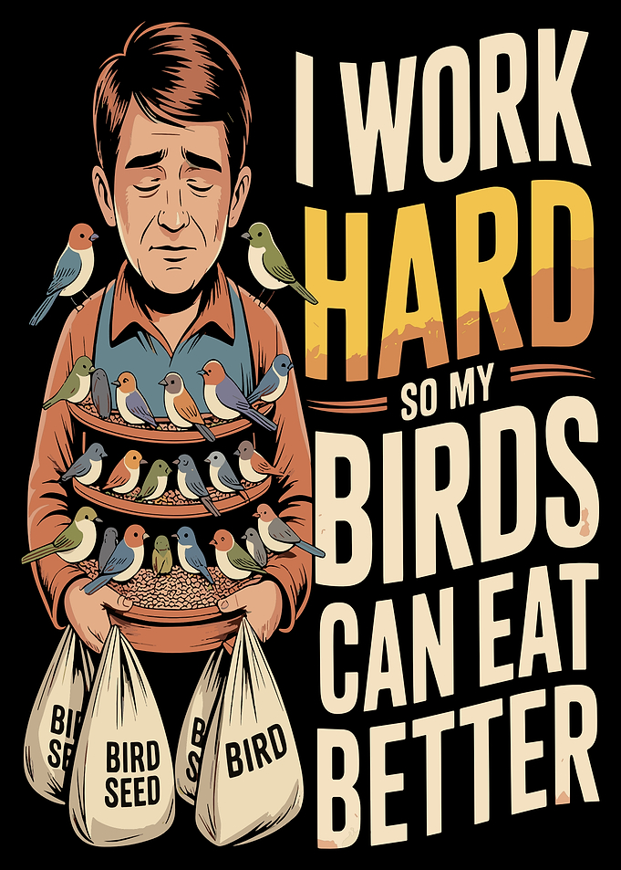 Man feeding birds with bird seed bags